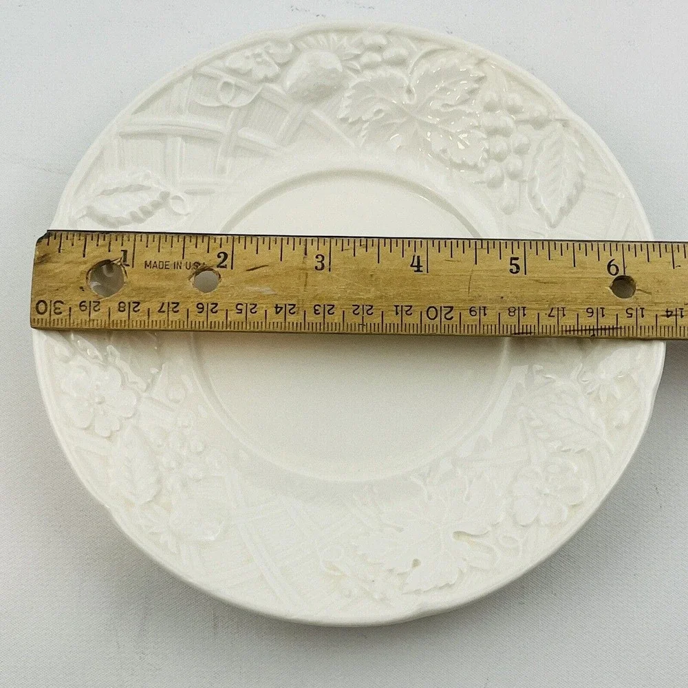 Mikasa English Countryside Flat Cup & Saucer Set White Stoneware Embossed Fruit‎